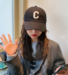 C letter peaked cap women’s spring and summer casual all-match soft top baseball cap black hat