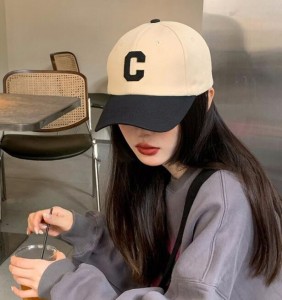 All-match stitching C letter baseball cap women’s face small hard top cap men