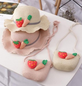 Children’s hats female summer sunscreen parent-child hat beach hat girls big brim sun hat sun hat baby straw hat bag