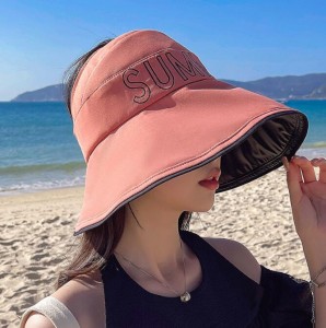 Women’s summer black big-edge empty top sunscreen hat big-edge face-covering UV-proof sun hat folding fisherman hat