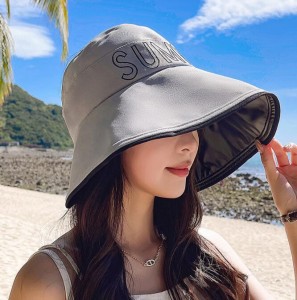 Women’s summer black big-edge empty top sunscreen hat big-edge face-covering UV-proof sun hat folding fisherman hat