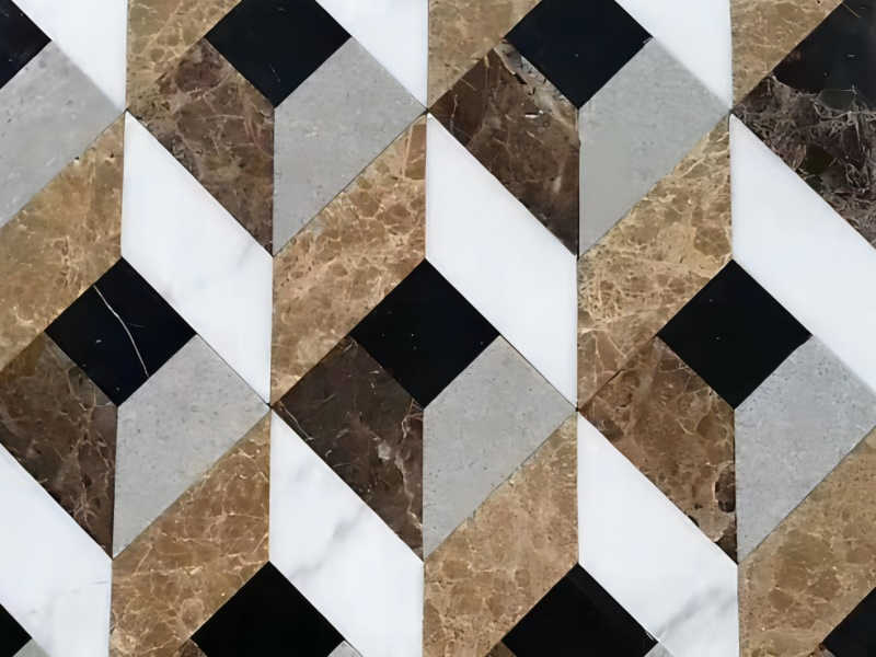 3D Stone Mosaic ຫຼາຍສີປະສົມ Marble Mosaics 3D Wall ແລະ Floor Tiles