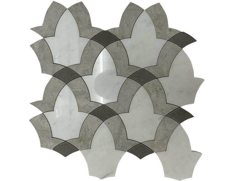 419Nový vzor mramorovej mozaiky Biela a sivá mozaiková dlaždica Backsplash (1)
