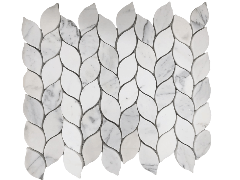 හොඳම Bianco Carrara White Marble Mosaic & Pattern Waterjet Leaf Tiles