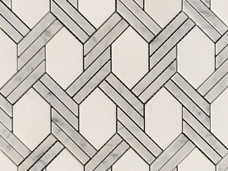 Bianco Carrara Basketweave Twist Shape White Mozaic Backsplash Bucătărie (1)