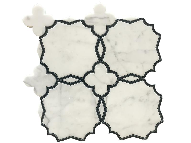 Juodos ir baltos marmurinės mozaikinės plytelės, skirtos vidinei „backsplash“ sienai (2)