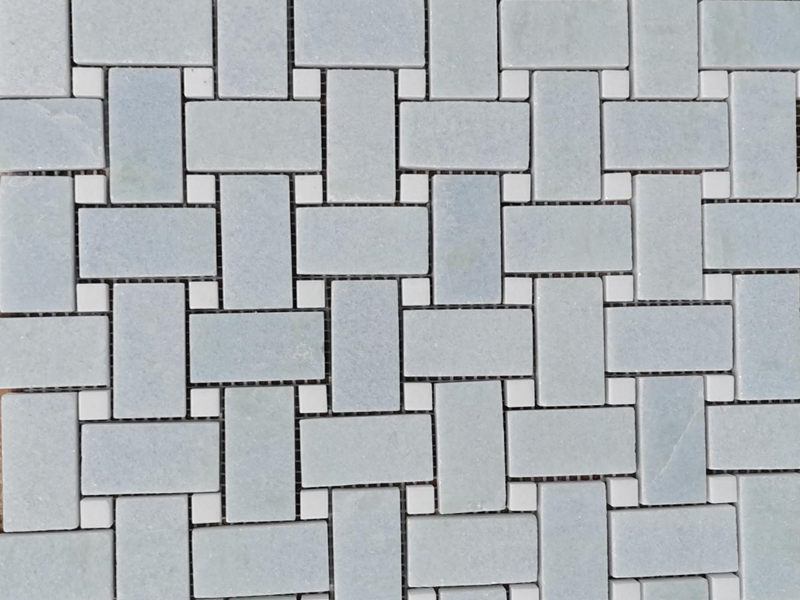 Mėlynos ir baltos marmurinės spalvos krepšelio pynimo mozaikinė akmens siena/grindų plytelės Teminis vaizdas