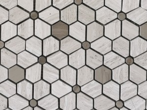 Statybinės medžiagos Medinės pilkos ir medinės balto marmuro mozaikinės plytelės