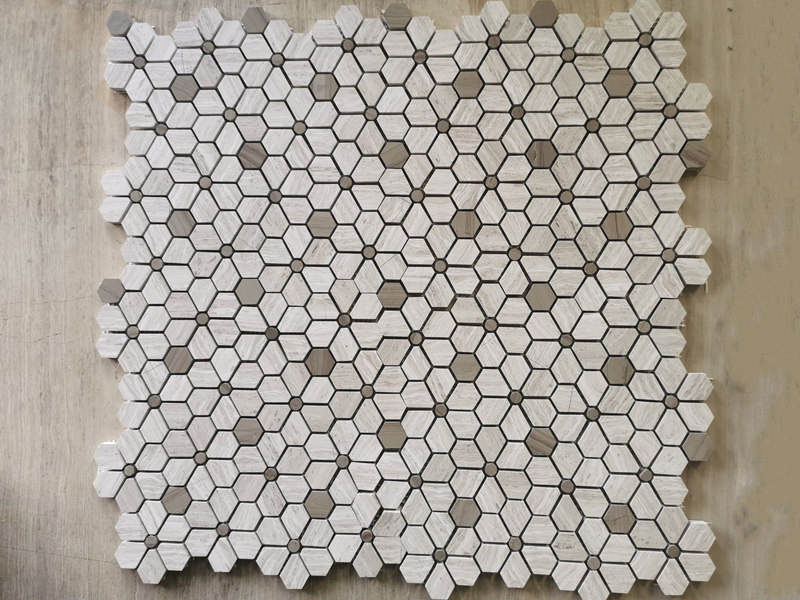 Građevinski materijali Drvene sive i drvene bijele mramorne mozaik pločice (5)