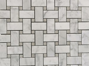 Lithaele tsa Carrara Mosaic Bathroom Floor Basketweave White Marble Mosaics