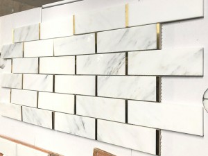 Carrara White Marble And Metal Mosaic Backsplash Subway Tile