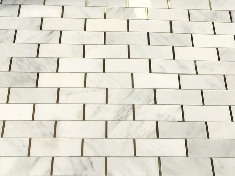 Carrara White Marble And Metal Mosaic Backsplash Subway Tile (5)