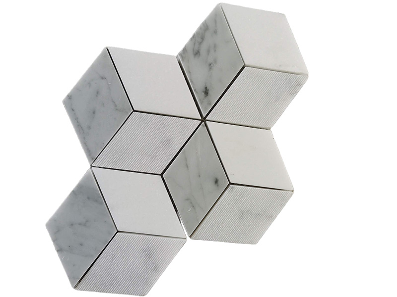 Wholesale Carrara White Marble Stone Mosaic 3d Cube Floor Tiles