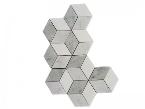 Koristeellinen Carrara Thassos Cube -marmorimosaiikkilaatta seinälle/lattialle