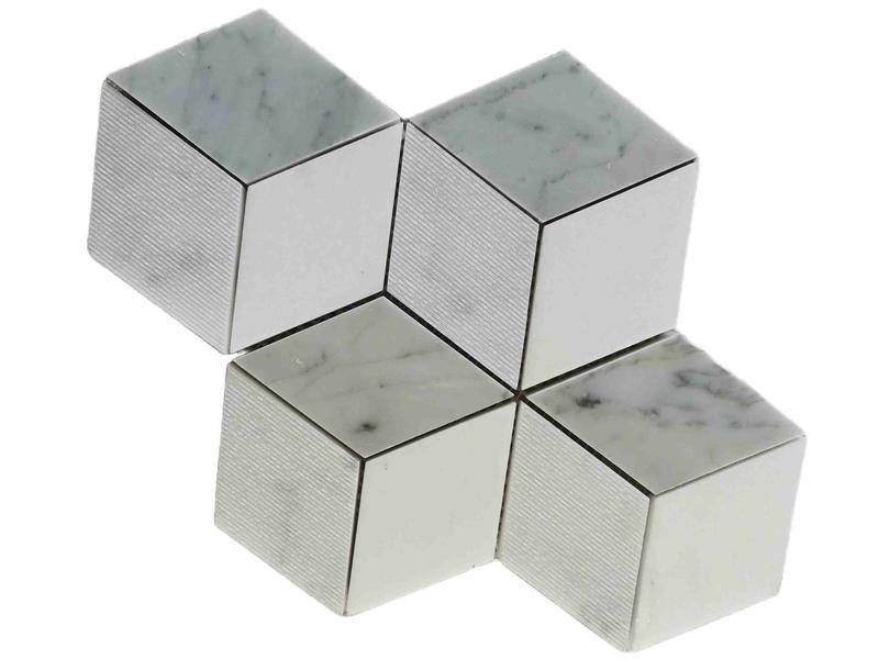Carrara oq tosh mozaik kafel 3D kub marmar ichki kafel