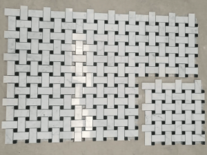 Klasikinė balta Bianco Carrara Basketweave marmurinė mozaika sienoms / grindims