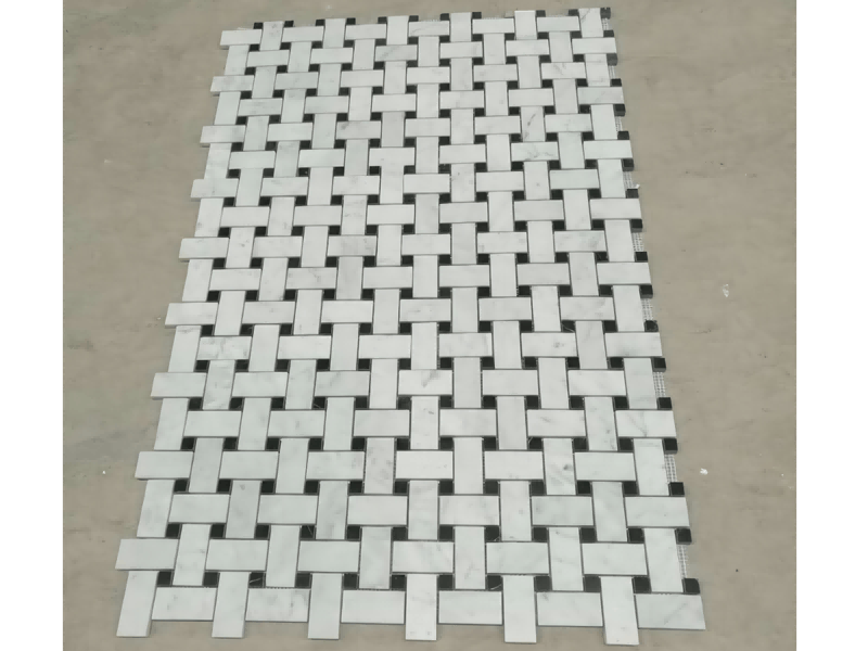 Mosaico de mármore branco clássico Bianco Carrara Basketweave para parede e piso (6)