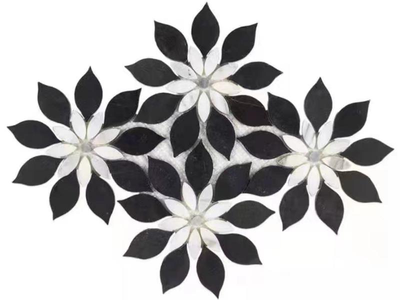 Daisy Waterjet marmurinė juodai balta mozaikinė plytelė sienų grindims