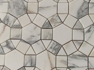 គ្រឿងតុបតែង Calacatta Pallas Waterjet ក្បឿងថ្មម៉ាប Mosaic សម្រាប់ផ្ទះបាយ