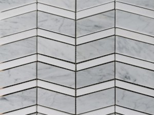 Addurniadol Grey Gwyn Carrara Marble Chevron Mosaic Tile Cyflenwr