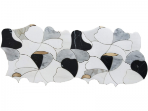 Whakapaipai White Waterjet Marble Mosaic Brass Inlay Tile Backsplash