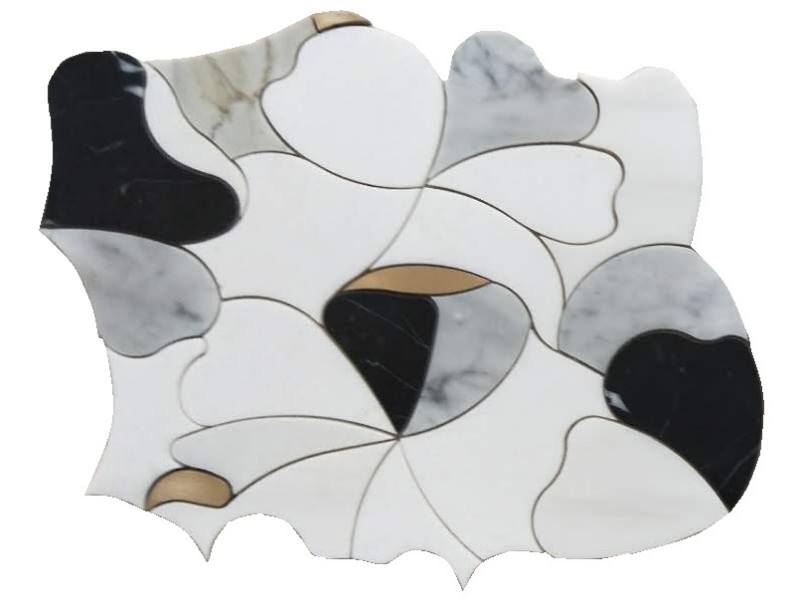 Backsplash Ubin Inlay Kuningan Mosaik Marmer Waterjet Putih Dekoratif (1)