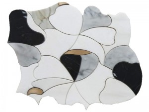 Qurxinta White Waterjet Marble Mosaic Brass Inlay Tile Backsplash