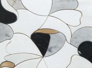 Dekorativer weißer Wasserstrahl-Marmor-Mosaik, Messing-Intarsien-Fliesen-Rückwand