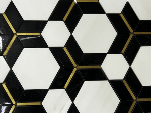 Dolomite White And Marquina Marble Inlay Brass Hexagonal Marble Mosaic