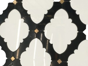 Maoko Akaita Brass Inlay Natural Black Marble Waterjet Mosaic Tile