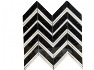 Črno-bela mozaična ploščica iz črnega in belega marmorja Chevron