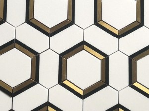 លោហៈធាតុដែលមានគុណភាពខ្ពស់ និងថ្មគោល Hexagon Mosaic White Marble Mosaic Supply