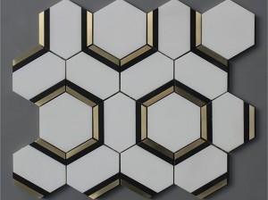 Hexagonal Metal Mix Naturlig Marmor Interiør Dekorative Mosaik Flise