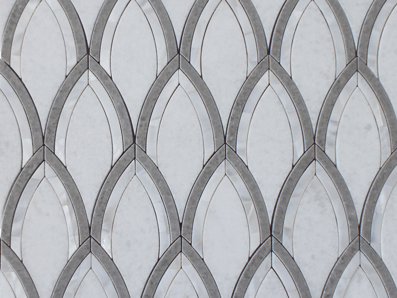 Aukštos kokybės perlamutrinė inkrustacija iš balto marmuro lapų mozaika sienai