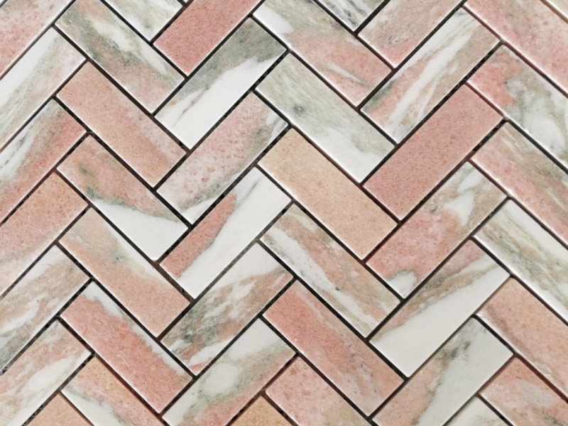 ក្បឿងថ្មដែលមានគុណភាពខ្ពស់ Herringbone Pink Marble Mosaic អ្នកផ្គត់ផ្គង់