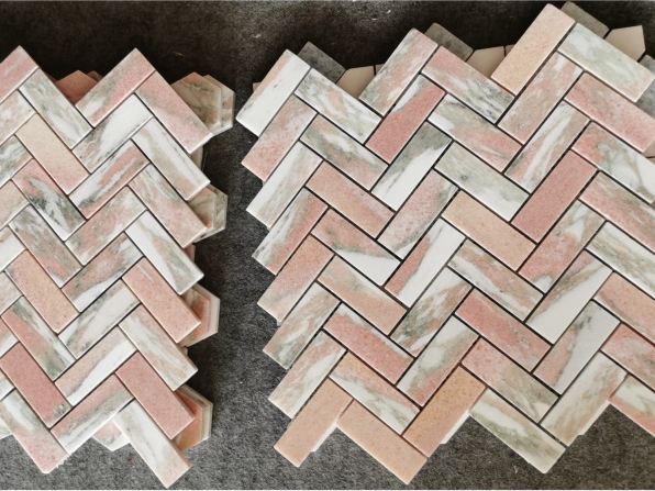 High-Quality Stone Tile Herringbone Pink Marble Mosaic Supplier (6)