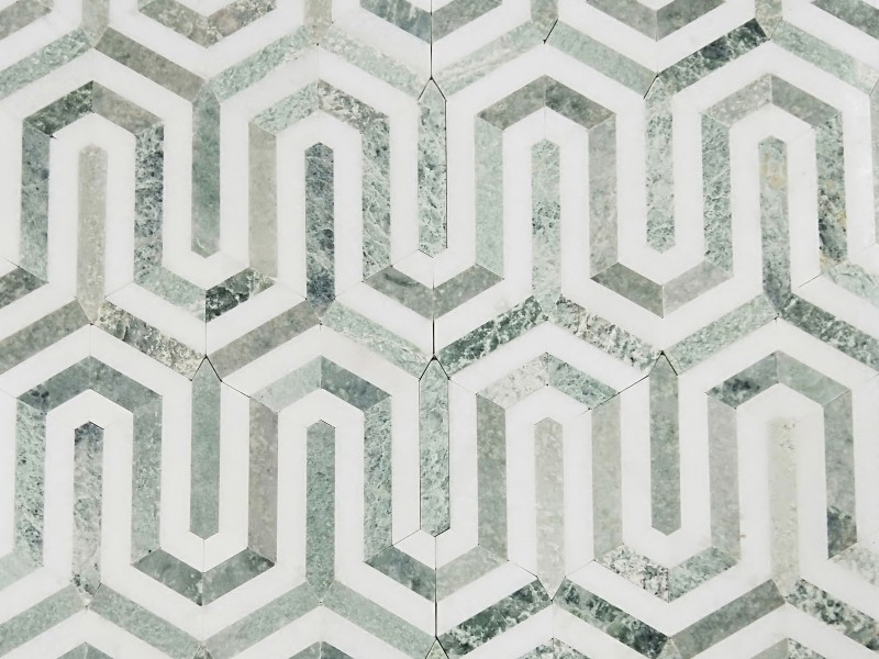 Salmenta beroa Txinako marmolezko teila geometrikoa Harlow Picket Mosaic Stone