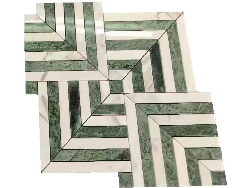 Furnizuesi i dizajnit të mozaikut të mermerit me diamant jeshil dhe të bardhë me shitje të nxehtë (2)