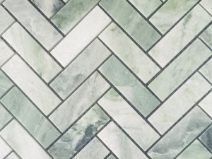 Hot Sale Green Herringbone Marble Mosaic Tile Para sa Banyo/Kusina