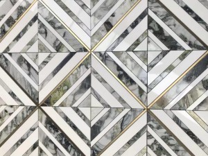 Gwerthu Poeth Mewnosodiad Metel Gwyrdd Diamond Marble Mosaic Tile Backsplash