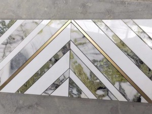 Hot Sale Metal Indlæg Grøn Diamant Marmor Mosaik Tile Backsplash