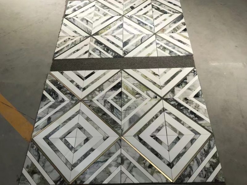 ຂາຍຮ້ອນໂລຫະ Inlay Green Diamond Marble Mosaic Tile Backsplash (5)