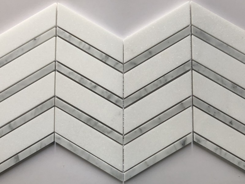 Hot Sale Putih Mozaik Herringbone Chevron Marble Tile Backsplash