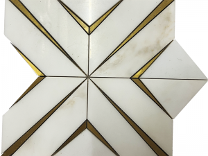 Inlay Brass Gold Calacatta Marble Tile Diamond Mosaic សម្រាប់តុបតែងជញ្ជាំង