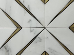 Inlay Brass Gold Calacatta Marble Tile Taimana Mosaic For Wall Decor