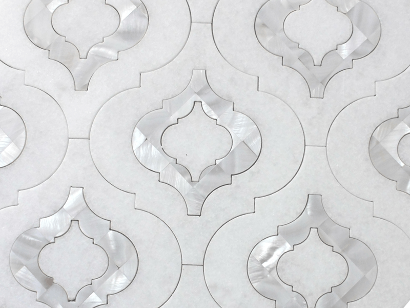 ຮູບຊົງໂຄມໄຟ Thassos Marble ແລະແມ່ສີຂາວຂອງ Pearl Mosaic Tile (5)