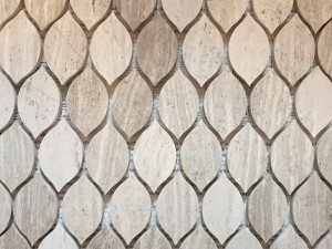 Leaf Shape Wooden White Marble Wall Mosaics Lithaele Bakeng sa Mokhabiso oa Lehae
