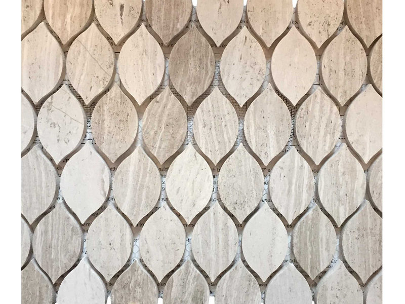 Azulejos de mosaicos de pared de mármol blanco de madera con forma de hoja para decoración del hogar (5)