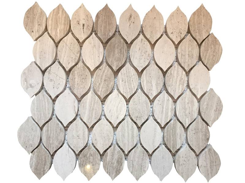 Tejas de mosaicos de pared de mármol blanco de madera con forma de hoja para la decoración del hogar