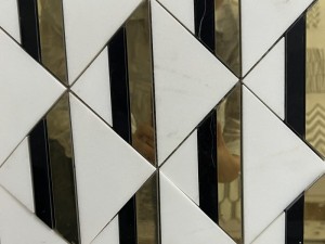 Marble With Brass Inlay Triangle Diamond Mosaic Tile Backsplash